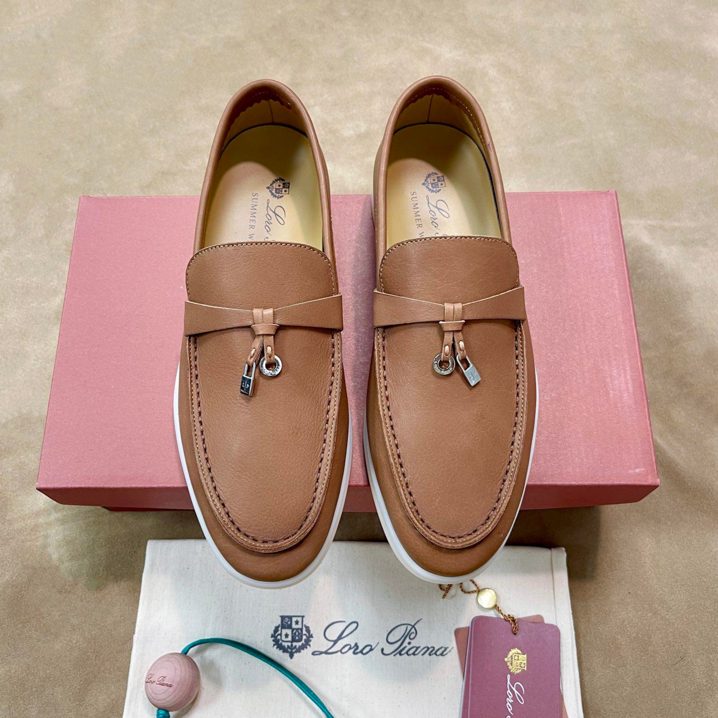 Loro Piana Summer Charms Walk Deerskin Loafers - Cream Bignet (20CB)