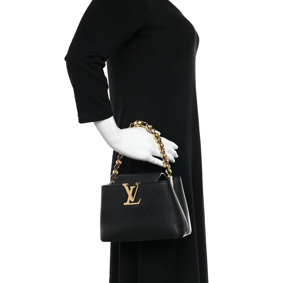 Louis Vuitton Taurillon Mini Chain Capucines Handbag - Black