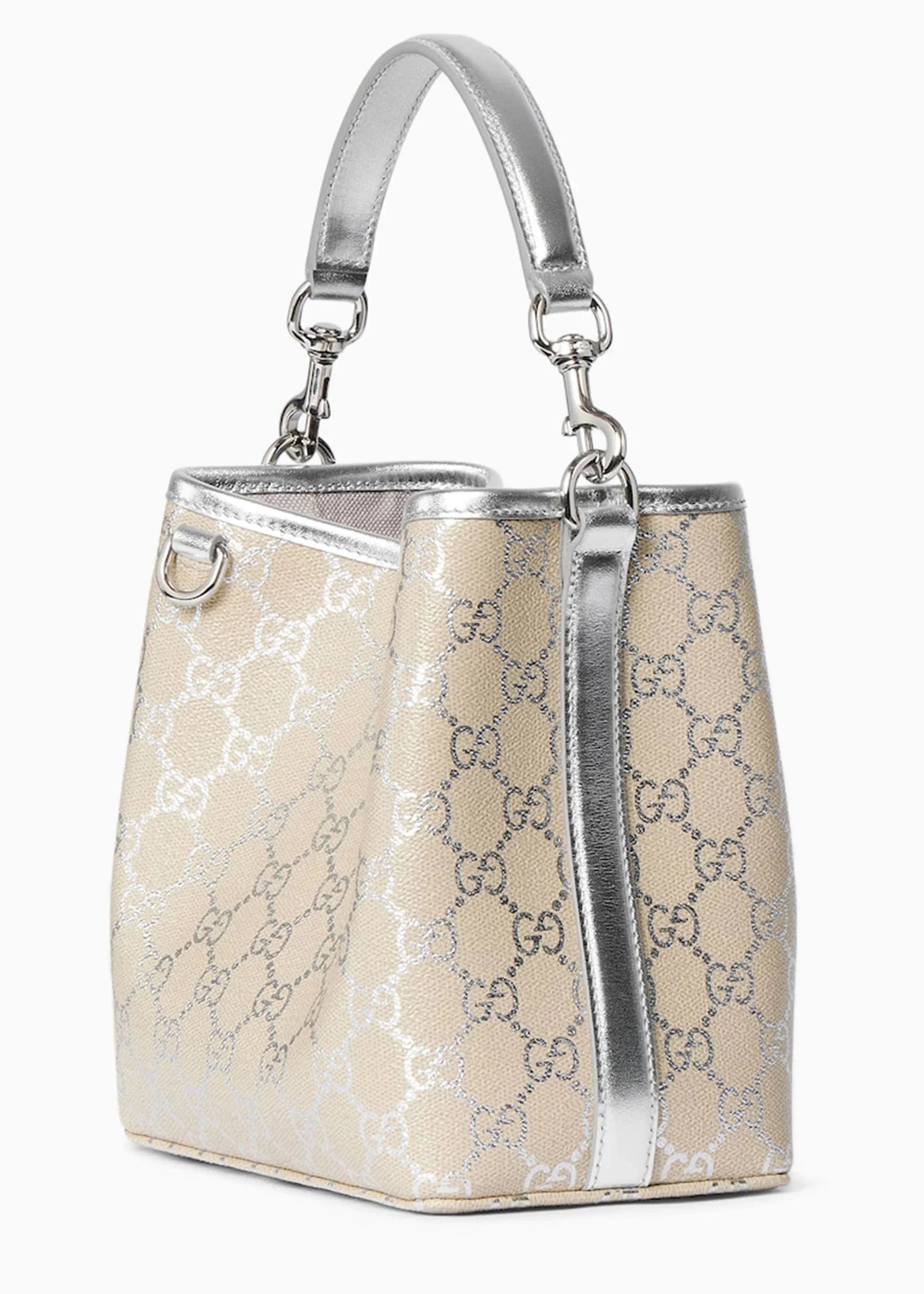 Gucci GG Supreme Monogram Emblem Leather Shoulder Bag - Beige