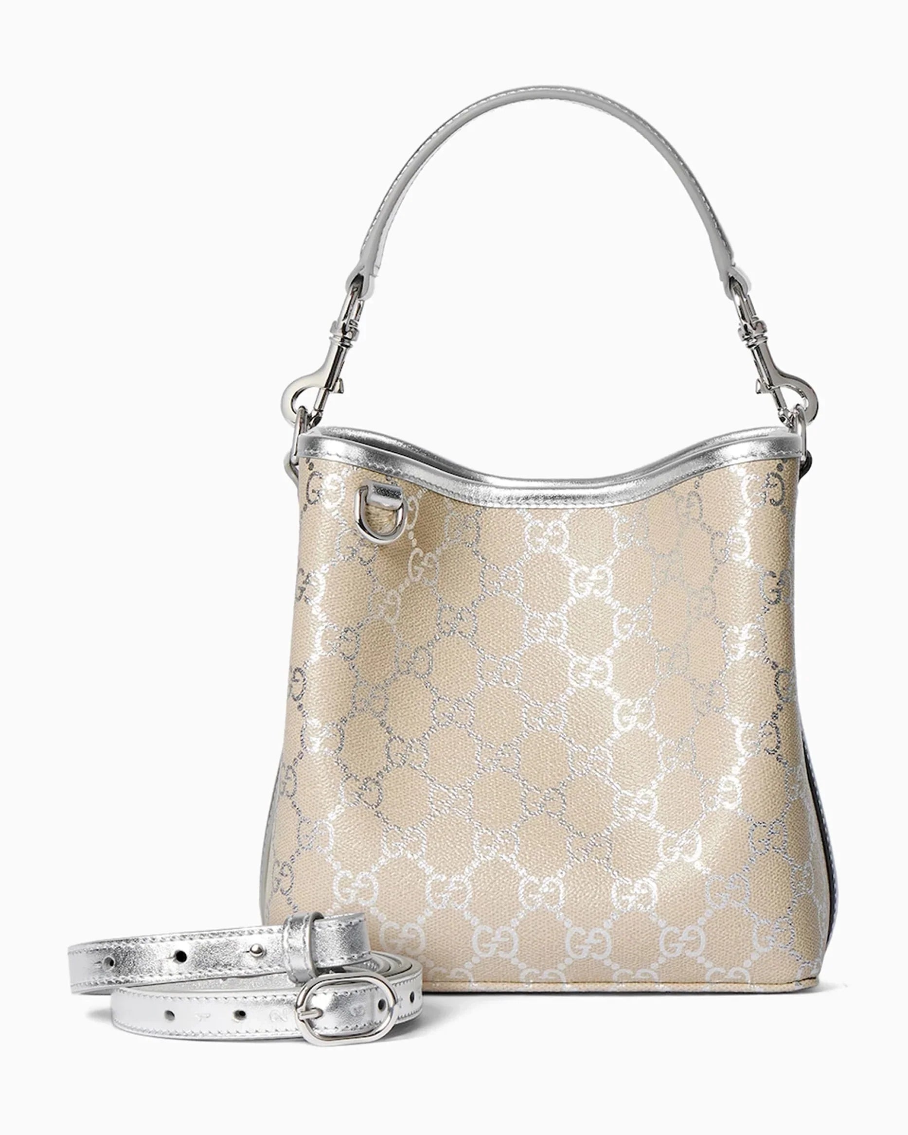 Gucci GG Supreme Monogram Emblem Leather Shoulder Bag - Beige