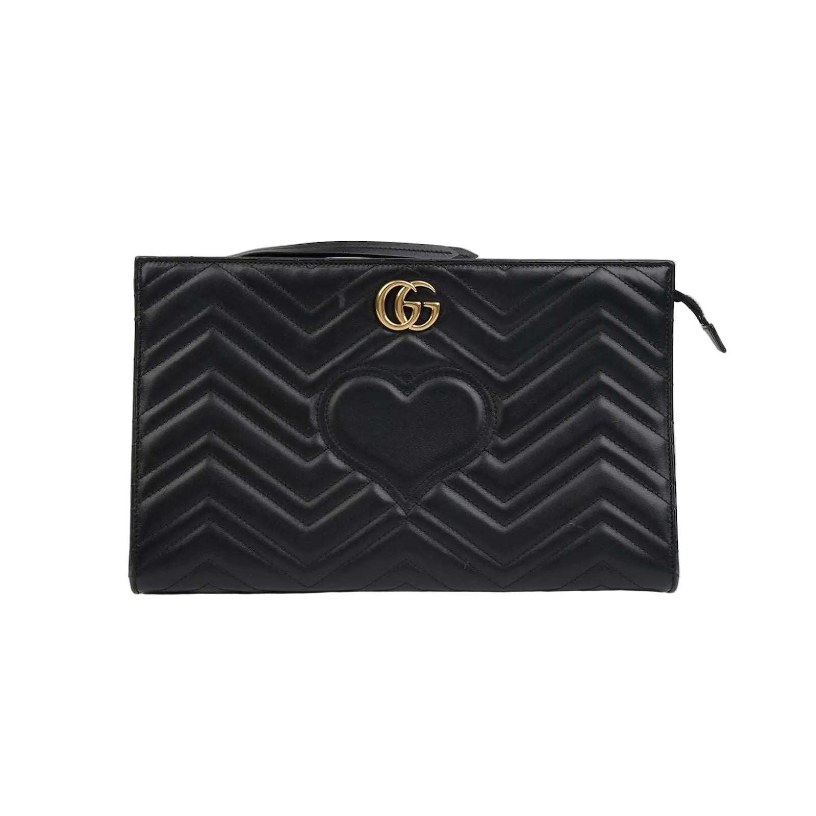 Gucci GG Marmont Matelassé Chevron Heart Clutch Bag – Black
