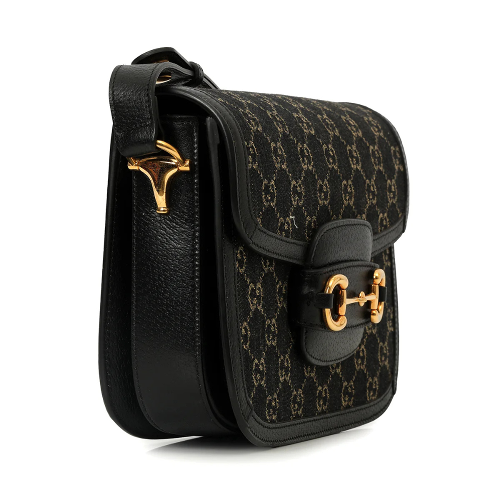 Gucci Horsebit 1955 GG Small Denim Shoulder Bag – Black