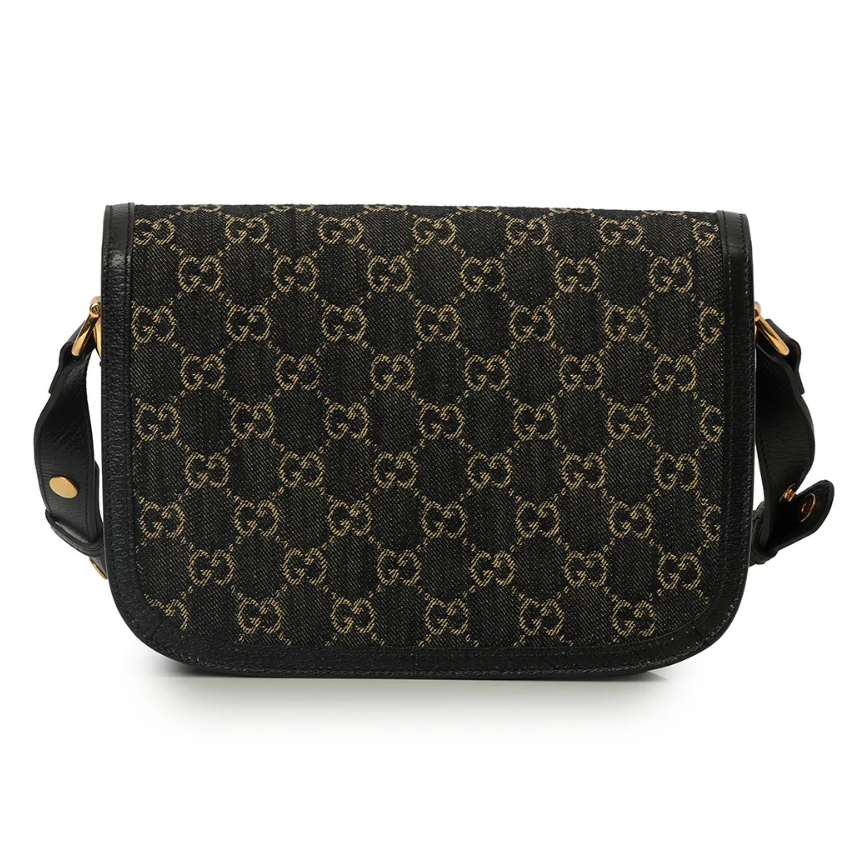 Gucci Horsebit 1955 GG Small Denim Shoulder Bag – Black