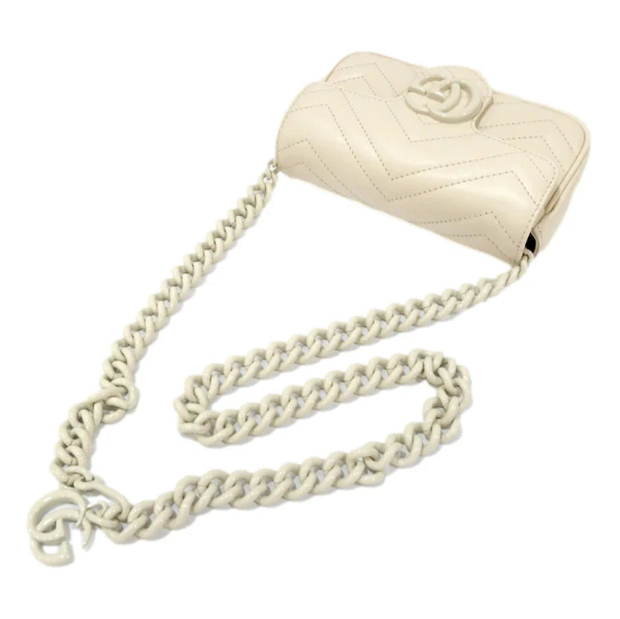 Gucci GG Marmont Leather Chain Belt Bag – White
