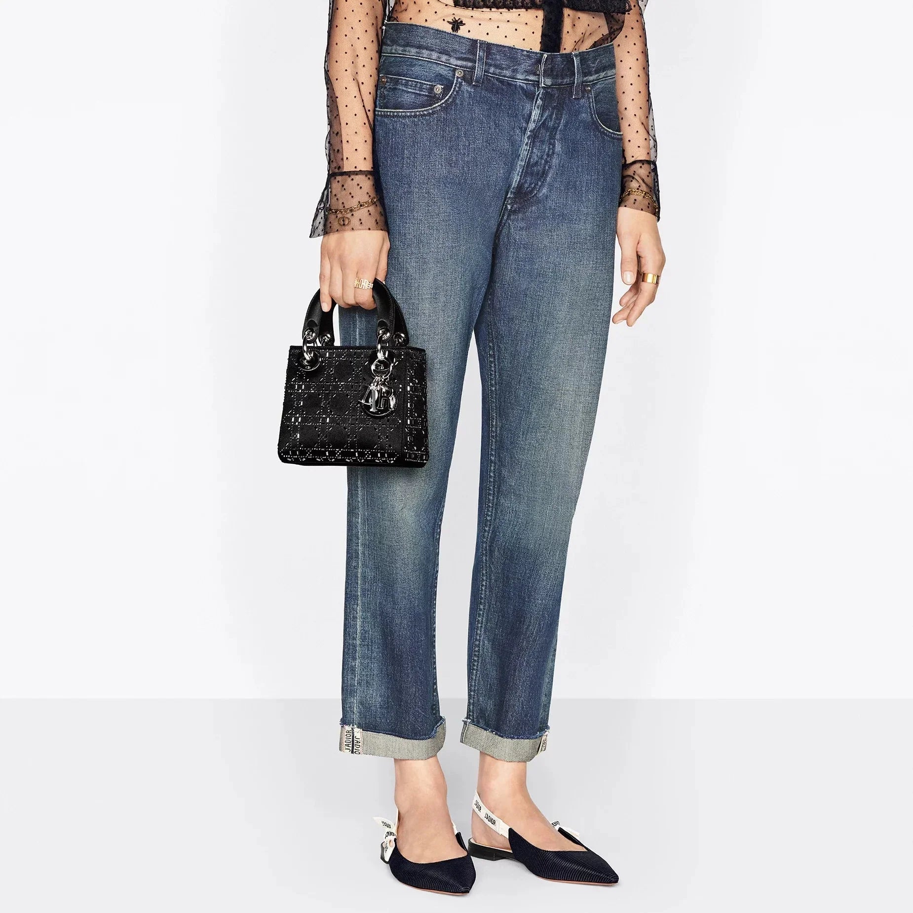 Dior Mini Lady Dior Strass Cannage Satin Bag - Black