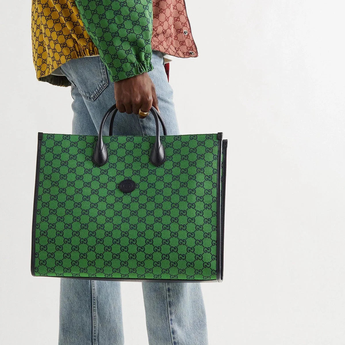 Gucci Leather-Trimmed Monogrammed Coated Tote Bag – Green