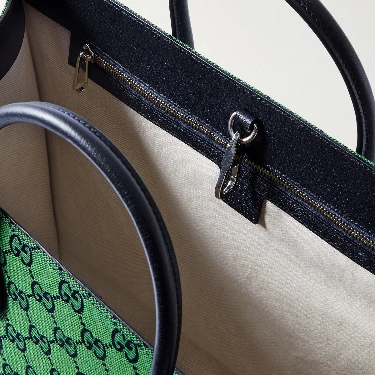 Gucci Leather-Trimmed Monogrammed Coated Tote Bag – Green