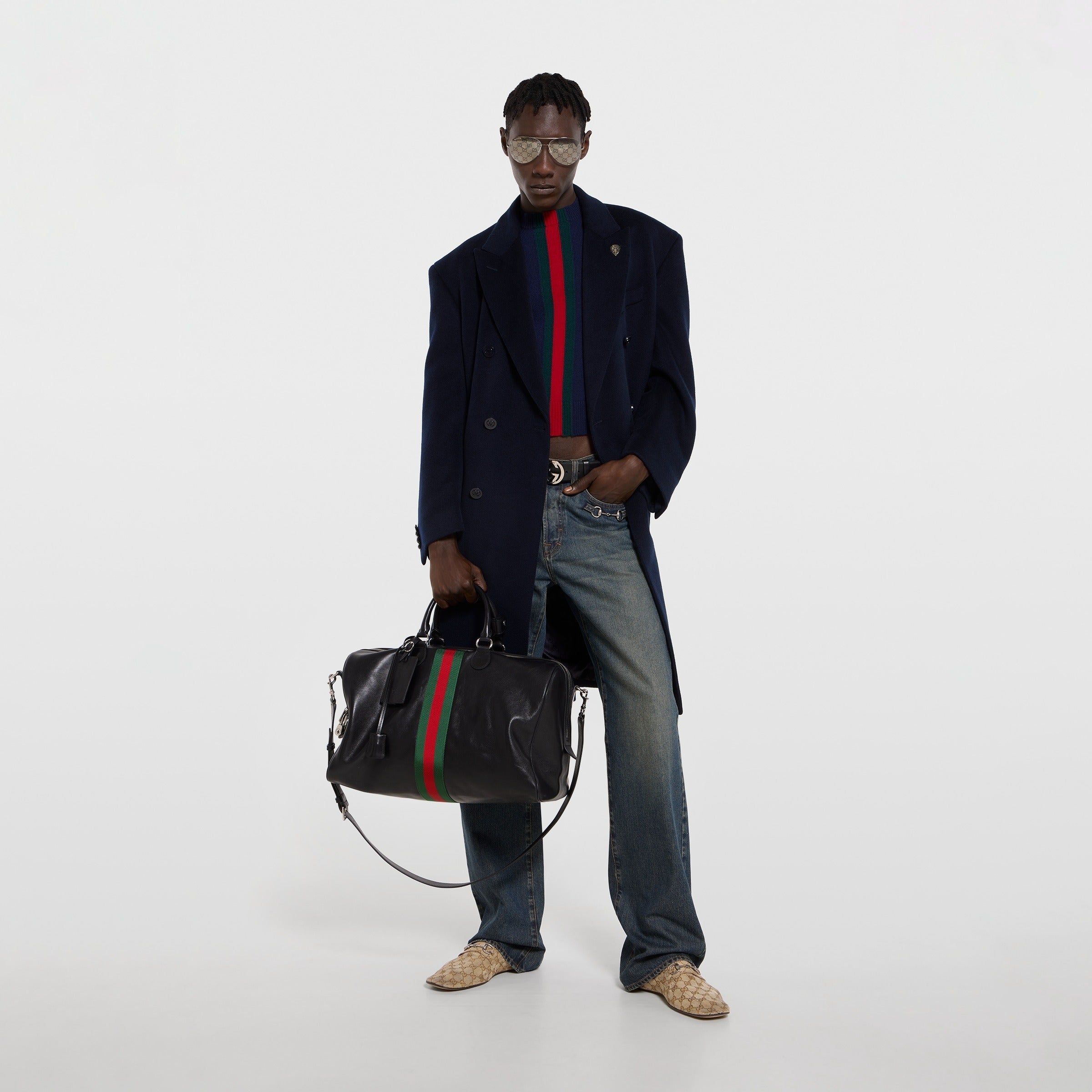 Gucci Web Trademark Medium Duffle Travel Bag – Black