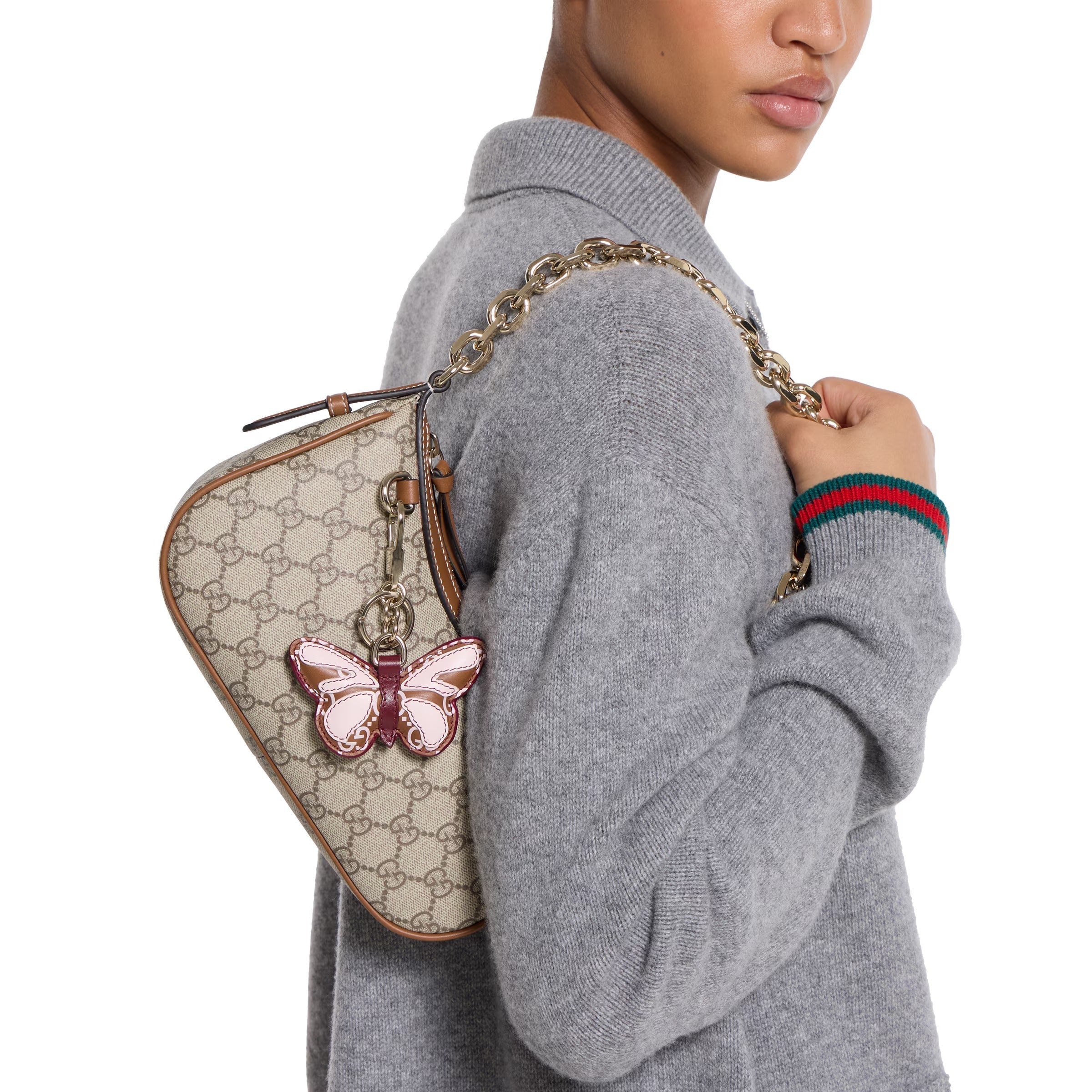 Gucci GG Emblem Small Shoulder Bag – Beige/Dark Brown
