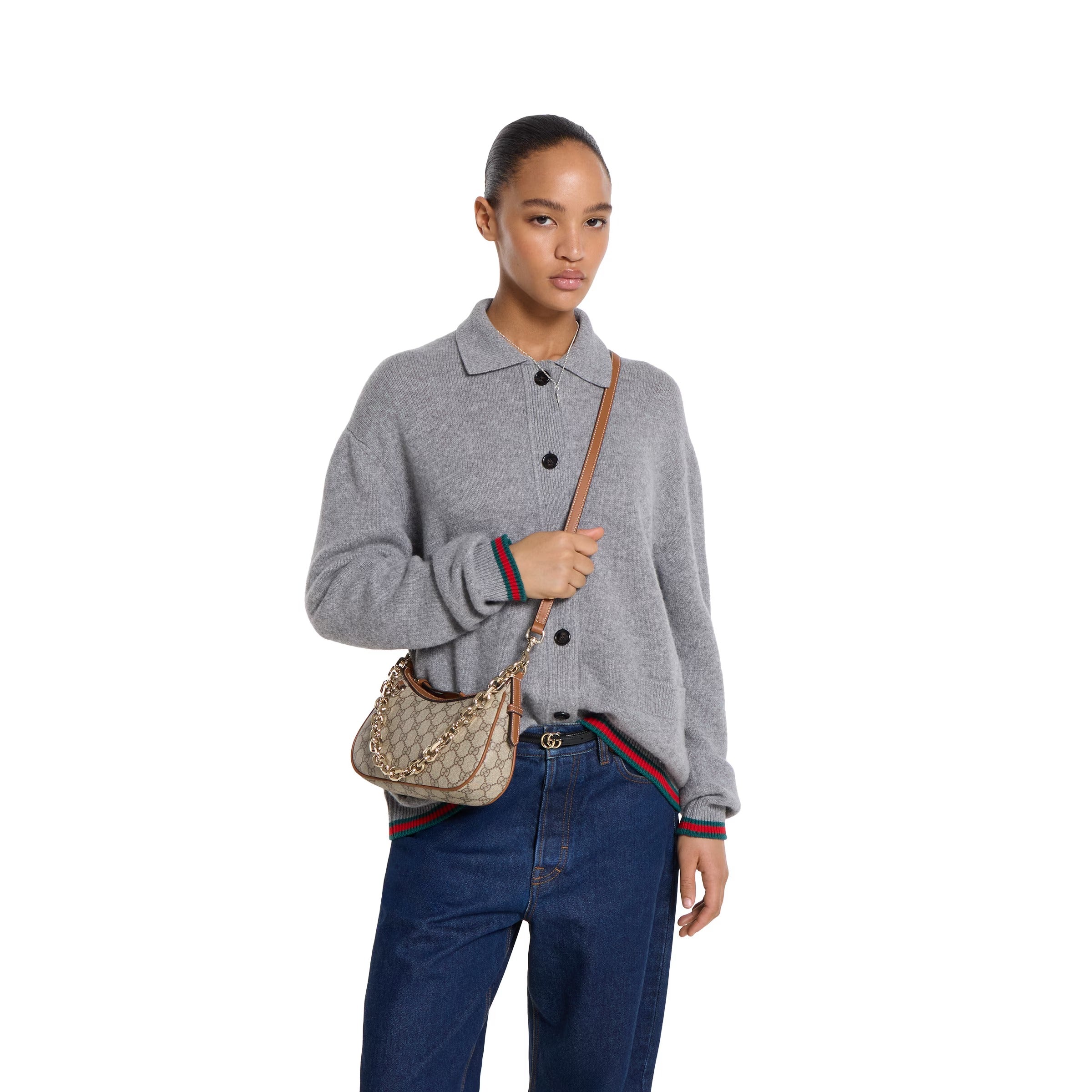 Gucci GG Emblem Small Shoulder Bag – Beige/Dark Brown