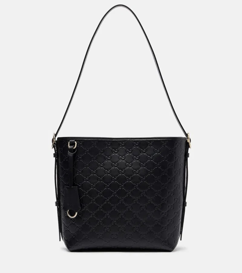 Gucci GG Emblem Medium Leather Tote Bag – Black