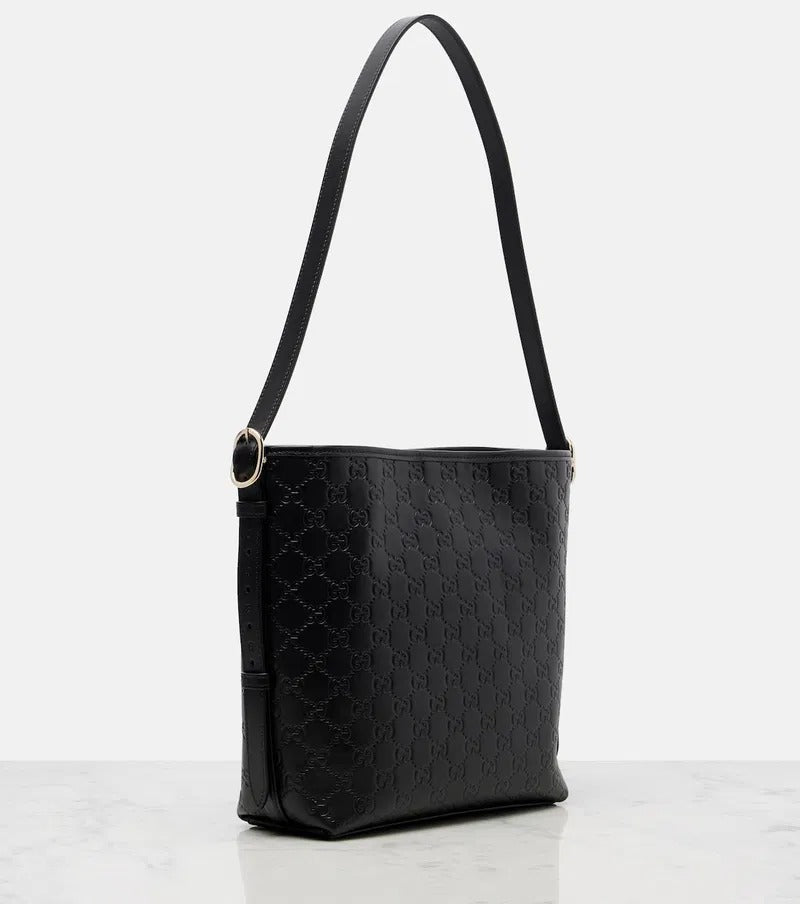 Gucci GG Emblem Medium Leather Tote Bag – Black