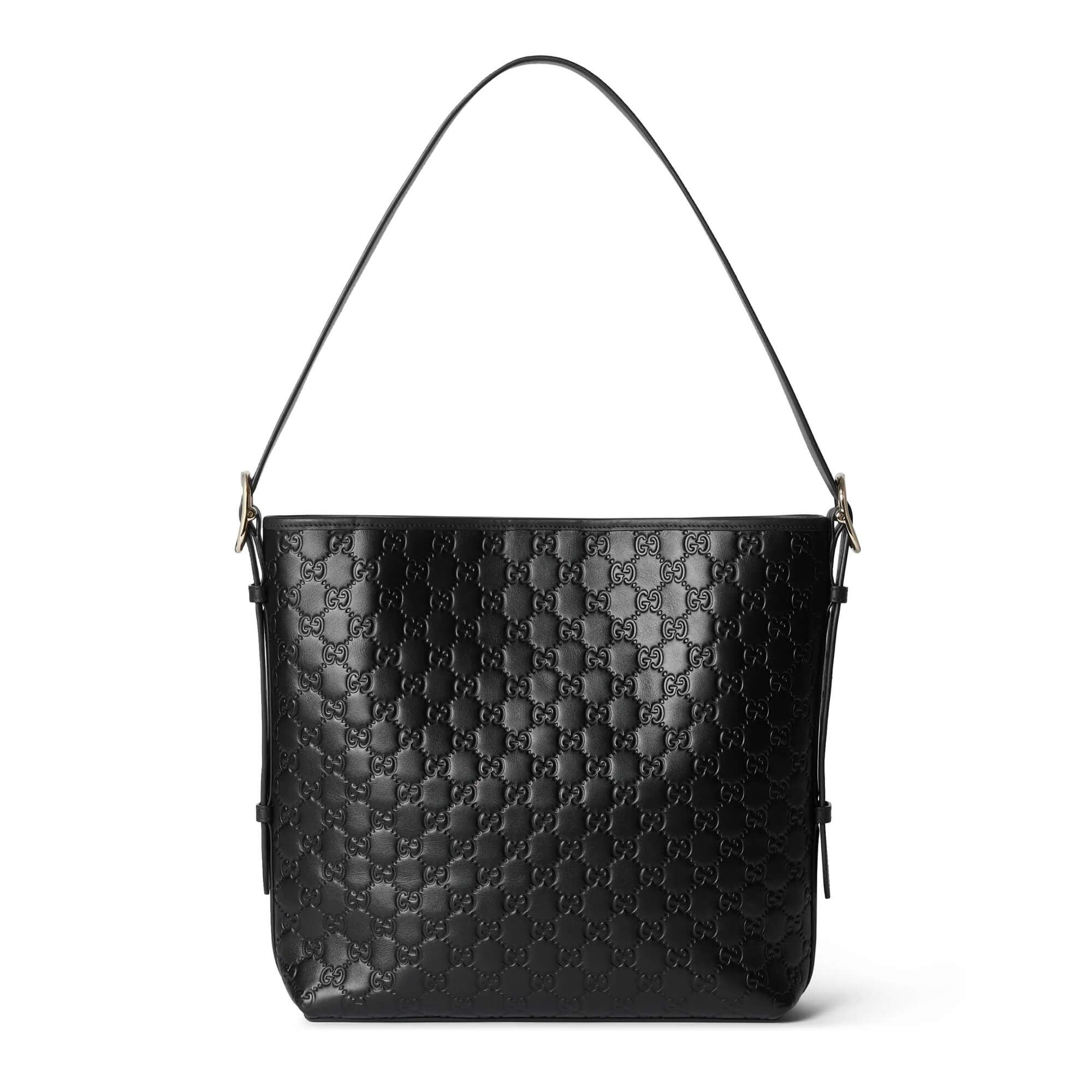Gucci GG Emblem Medium Leather Tote Bag – Black