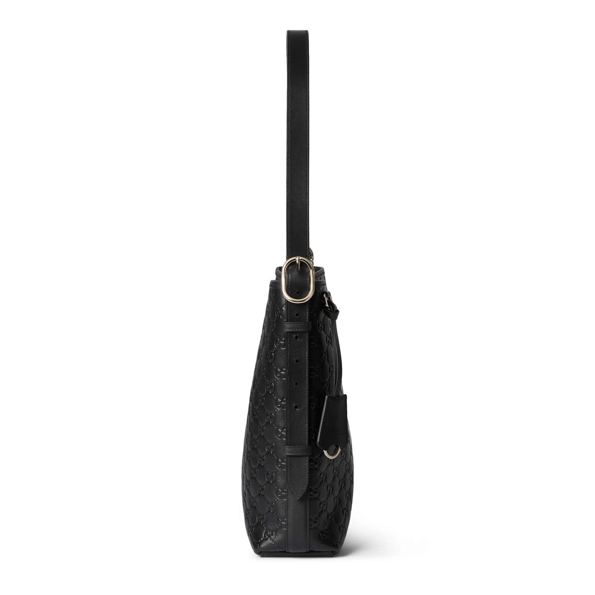 Gucci GG Emblem Medium Leather Tote Bag – Black