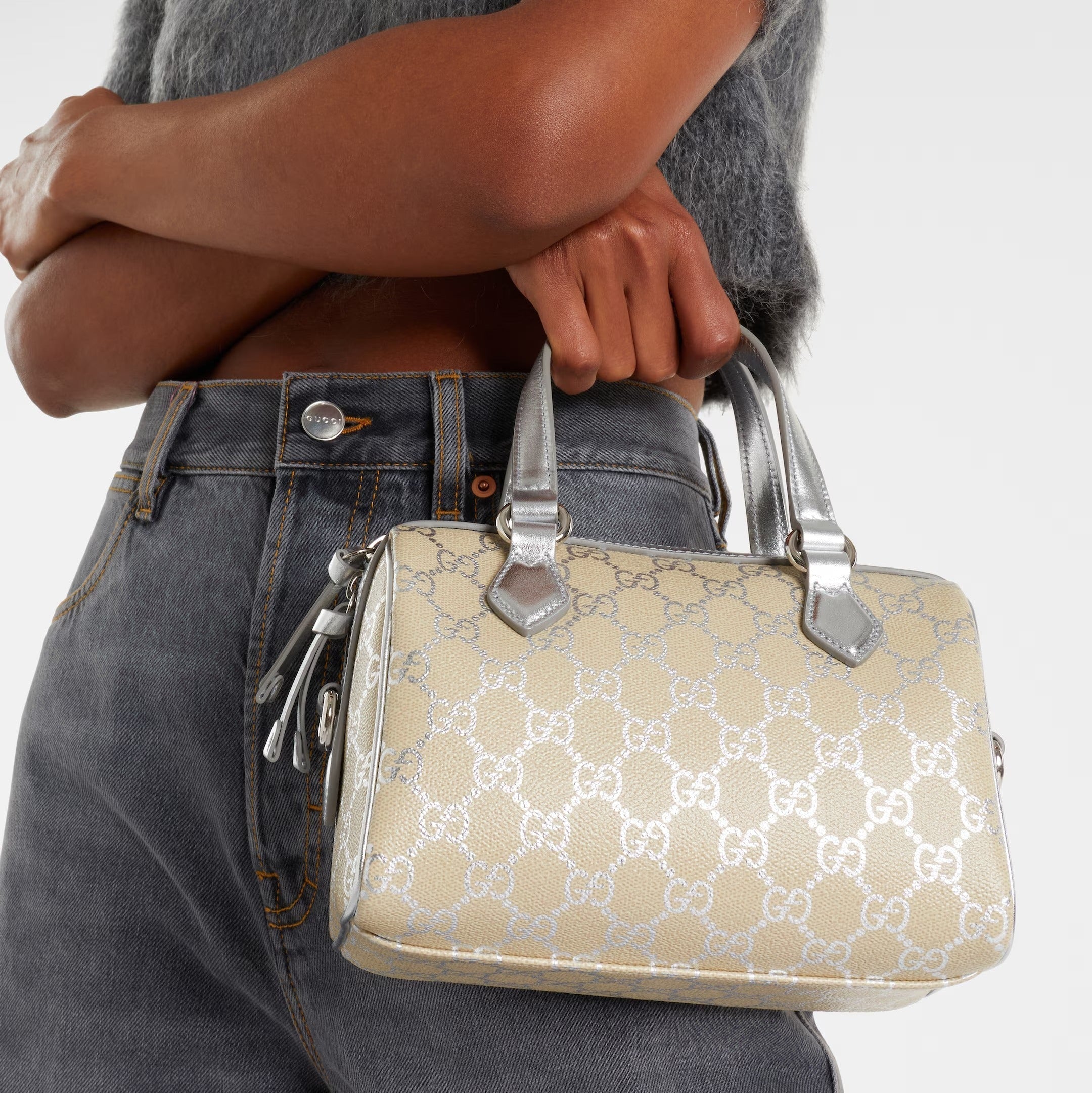 Gucci GG Emblem Small Top Handle Bag - Beige
