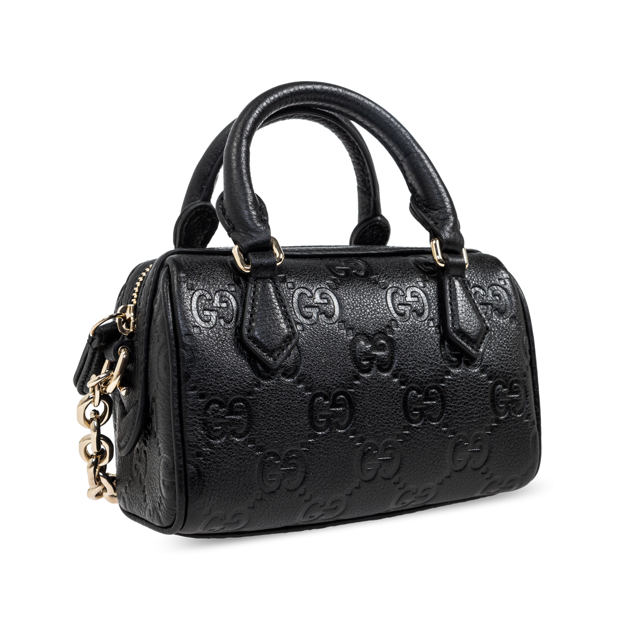 Gucci GG Emblem Mini Boston Top Handle Bag – Black