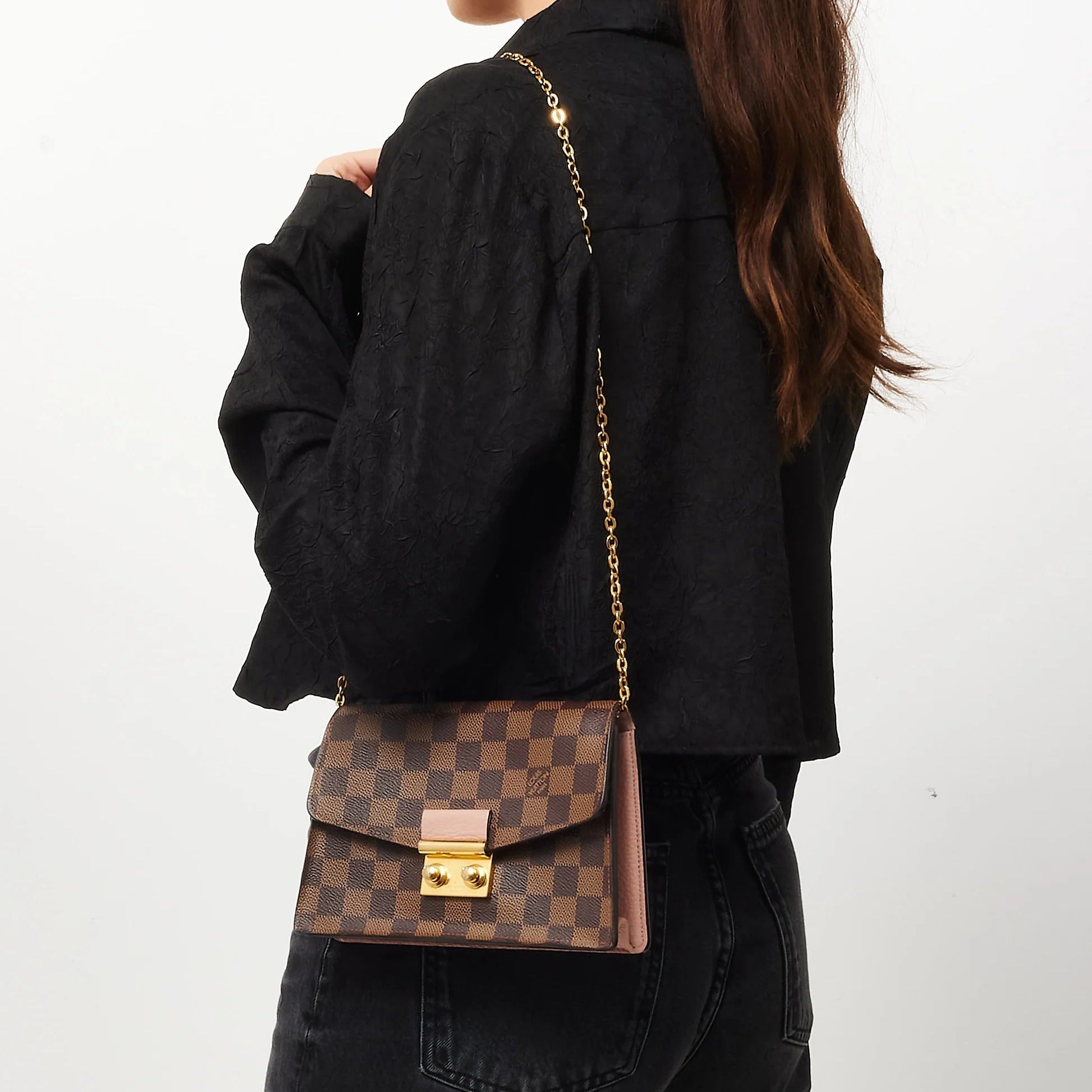 Louis Vuitton Damier Ebene Croisette Chain Crossbody Bag - Brown