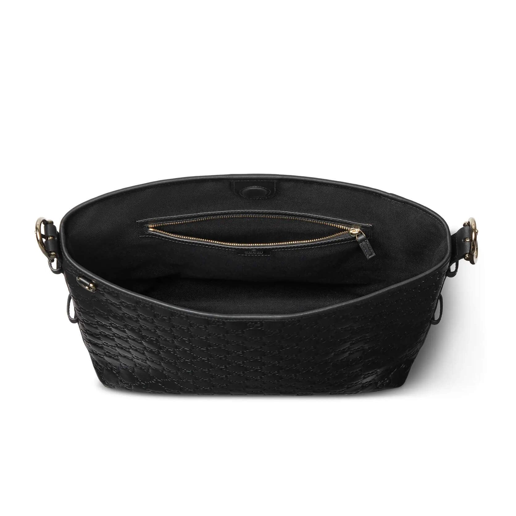Gucci GG Emblem Medium Leather Tote Bag – Black