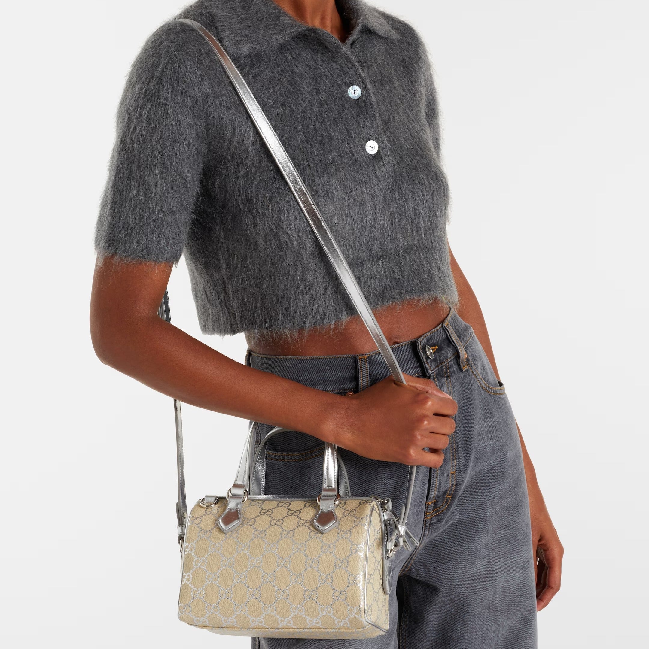 Gucci GG Emblem Small Top Handle Bag - Beige