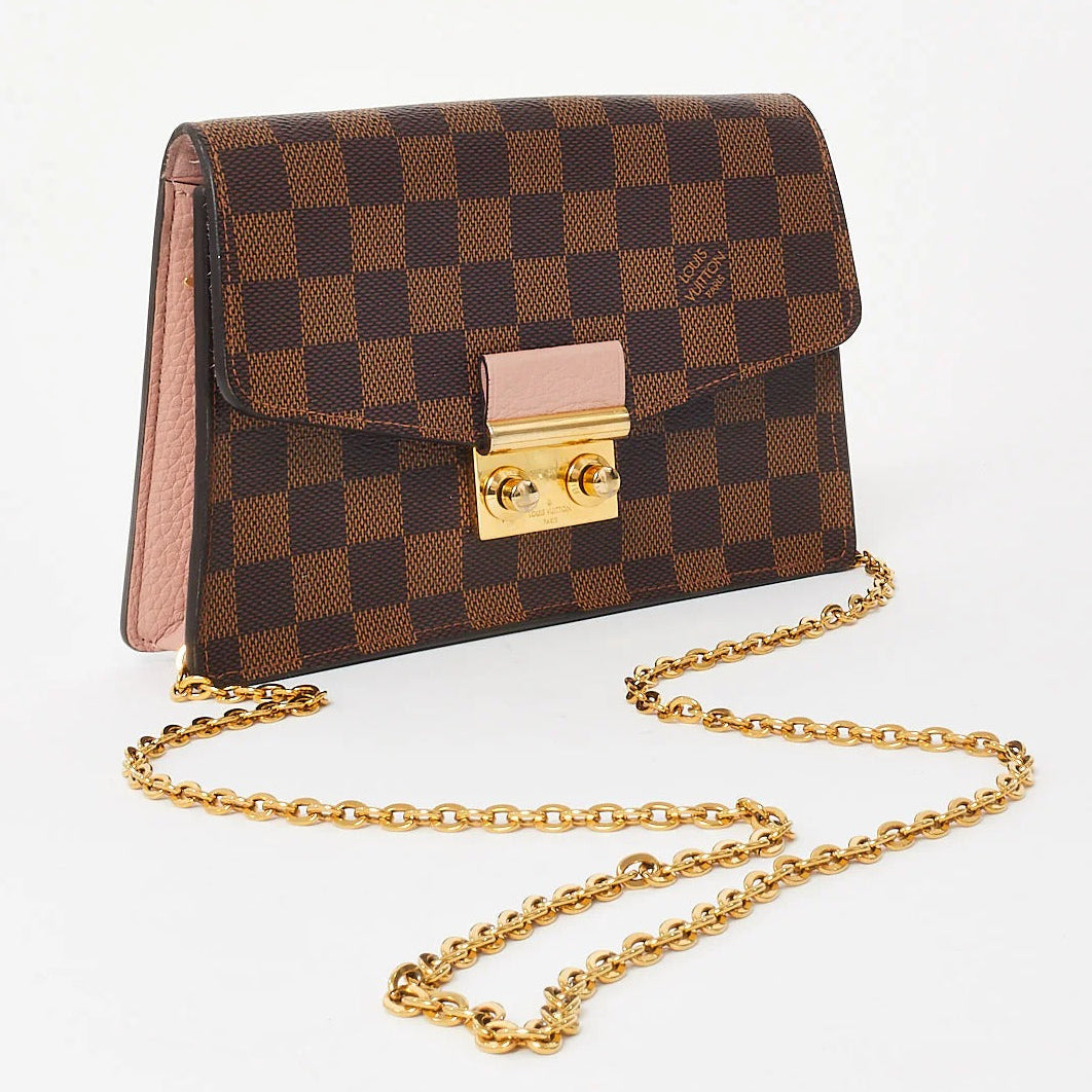 Louis Vuitton Damier Ebene Croisette Chain Crossbody Bag - Brown