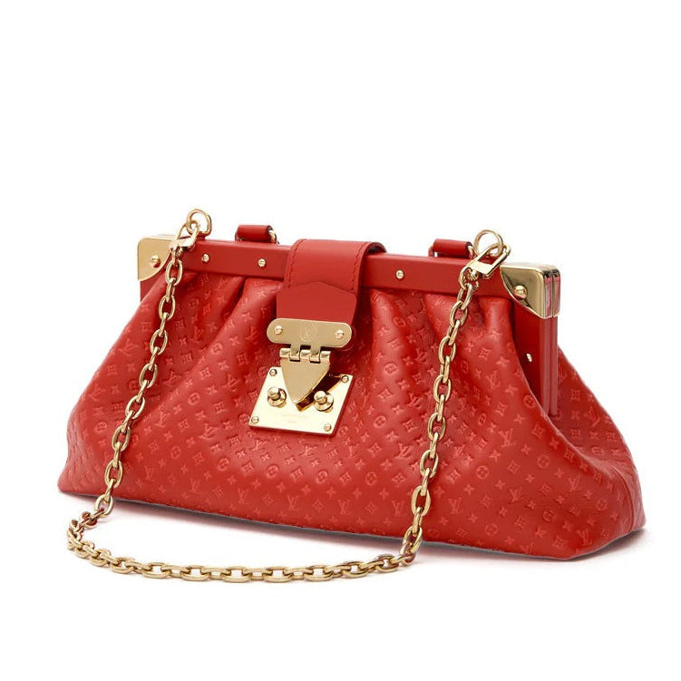 Louis Vuitton Calfskin Leather Mono Clutch Bag – Red