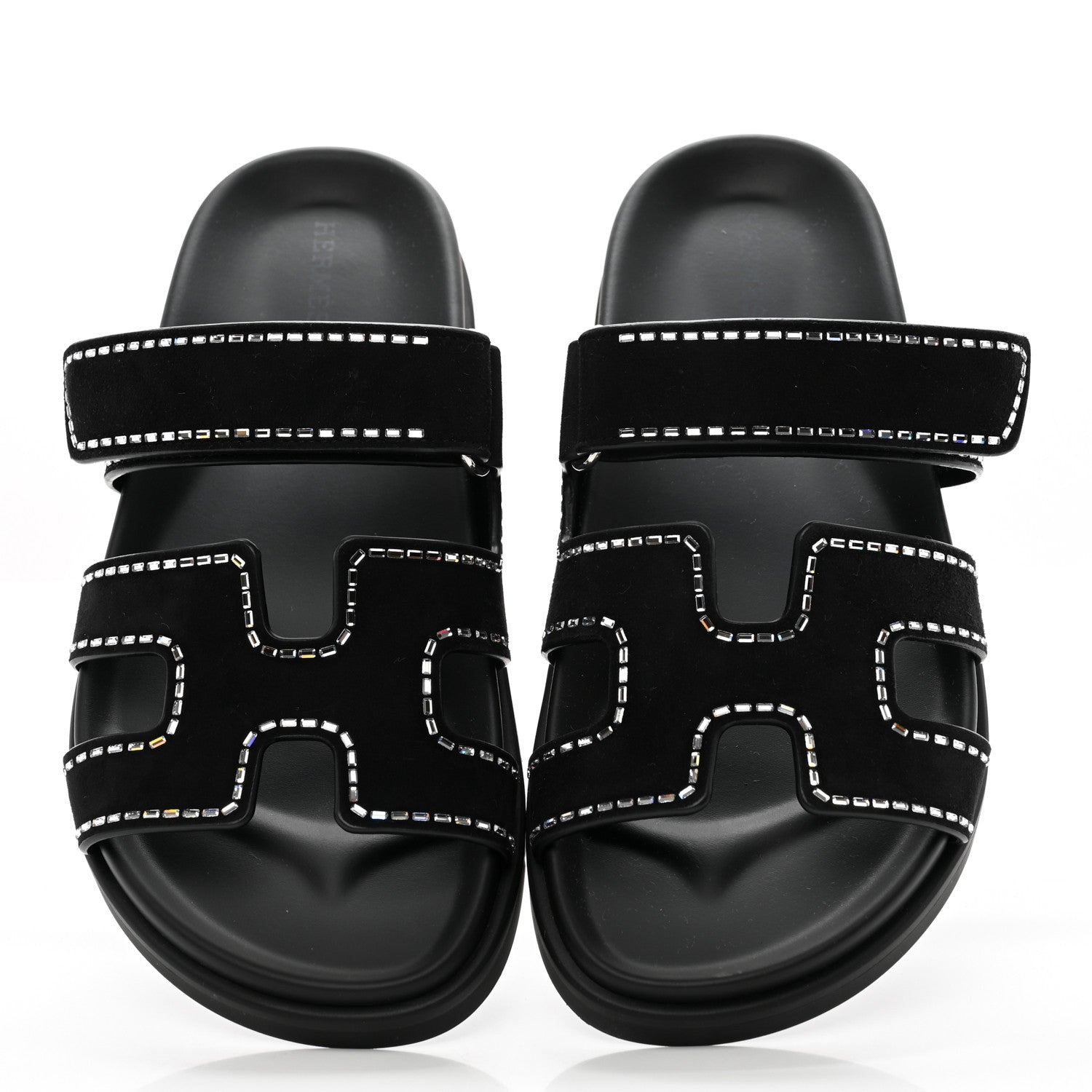Hermes Chypre Suede Crystals Sandals - Black