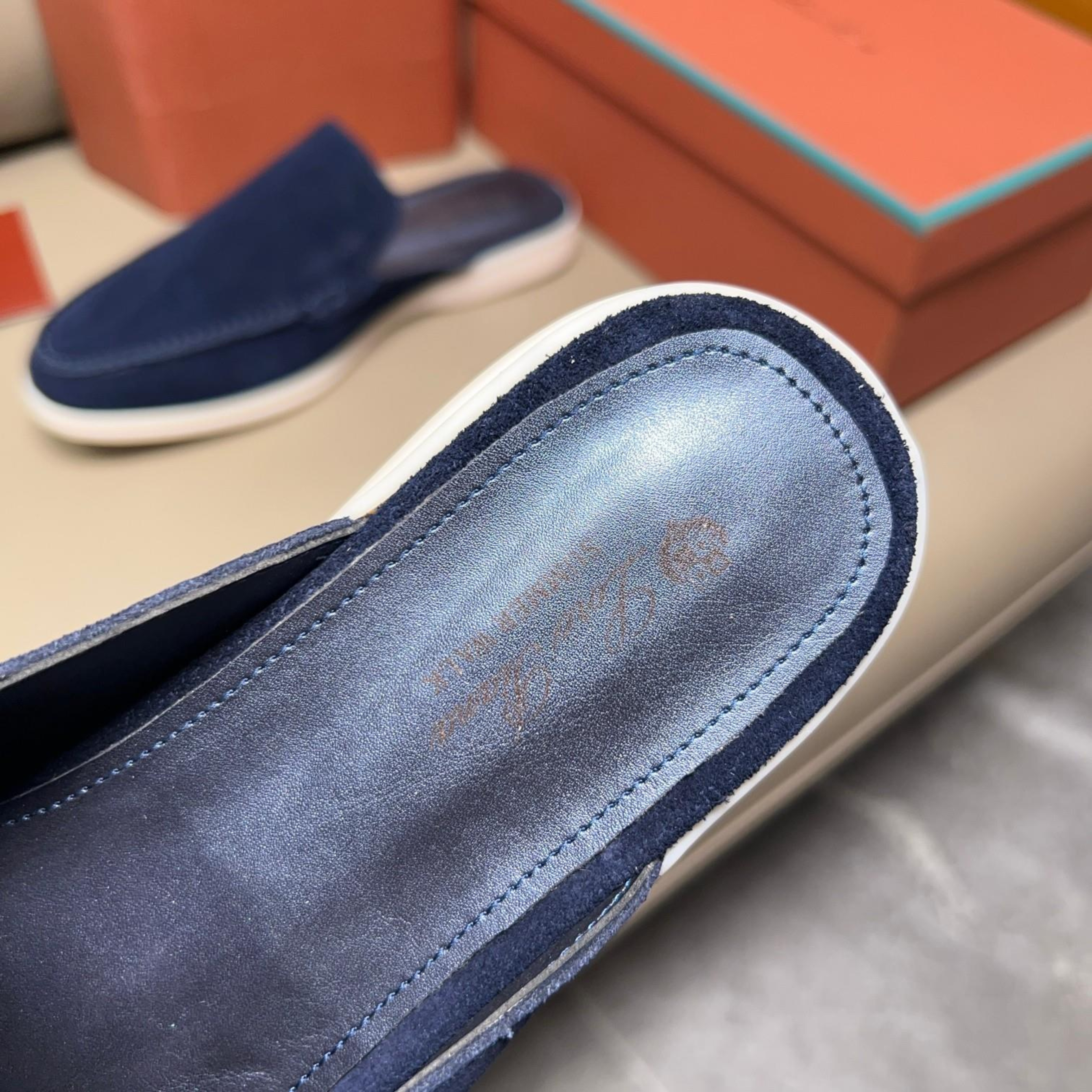 Loro Piana Babouche Walk Suede Slippers -  Racing Blue (003)