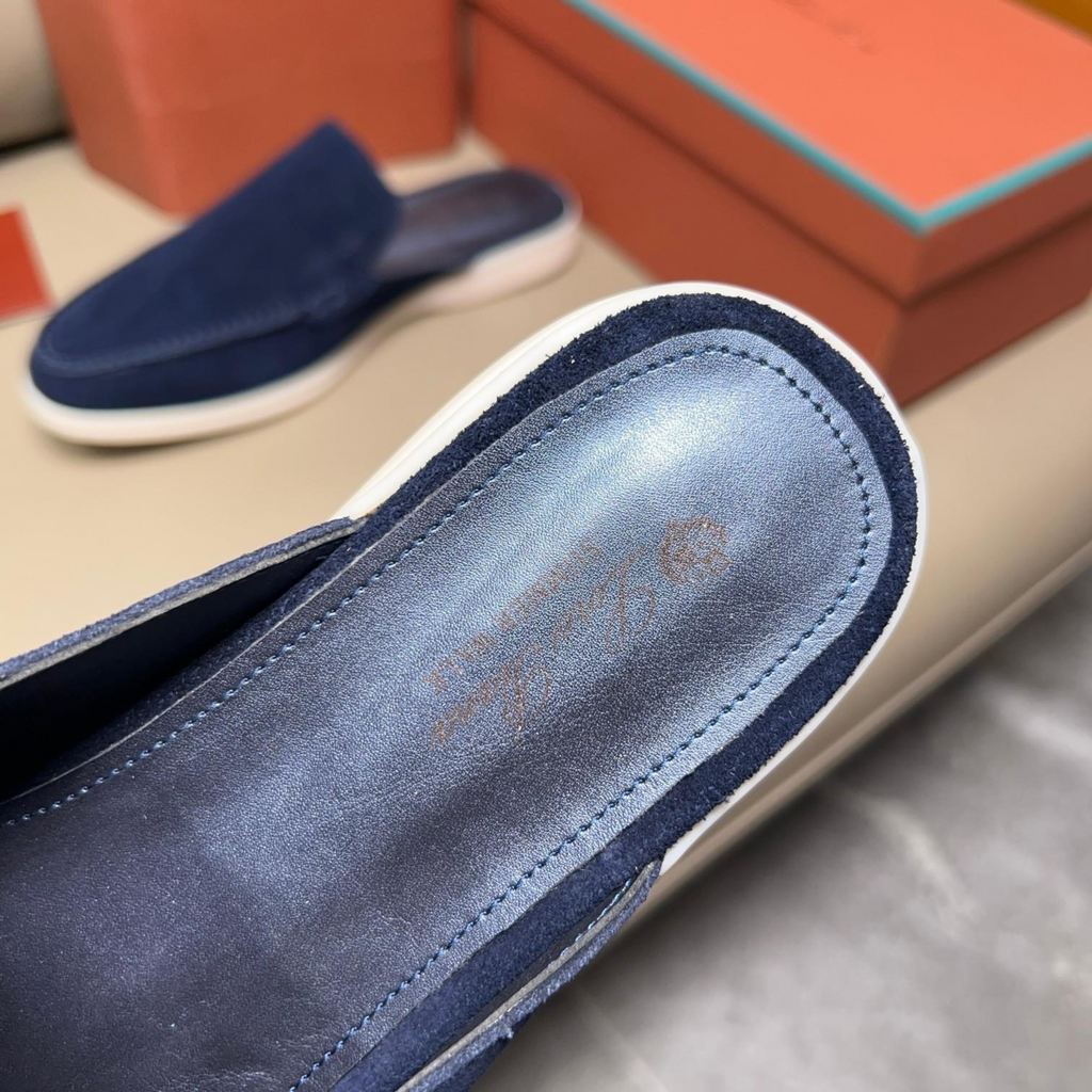 Loro Piana Babouche Walk Suede Slippers - Racing Blue (003)