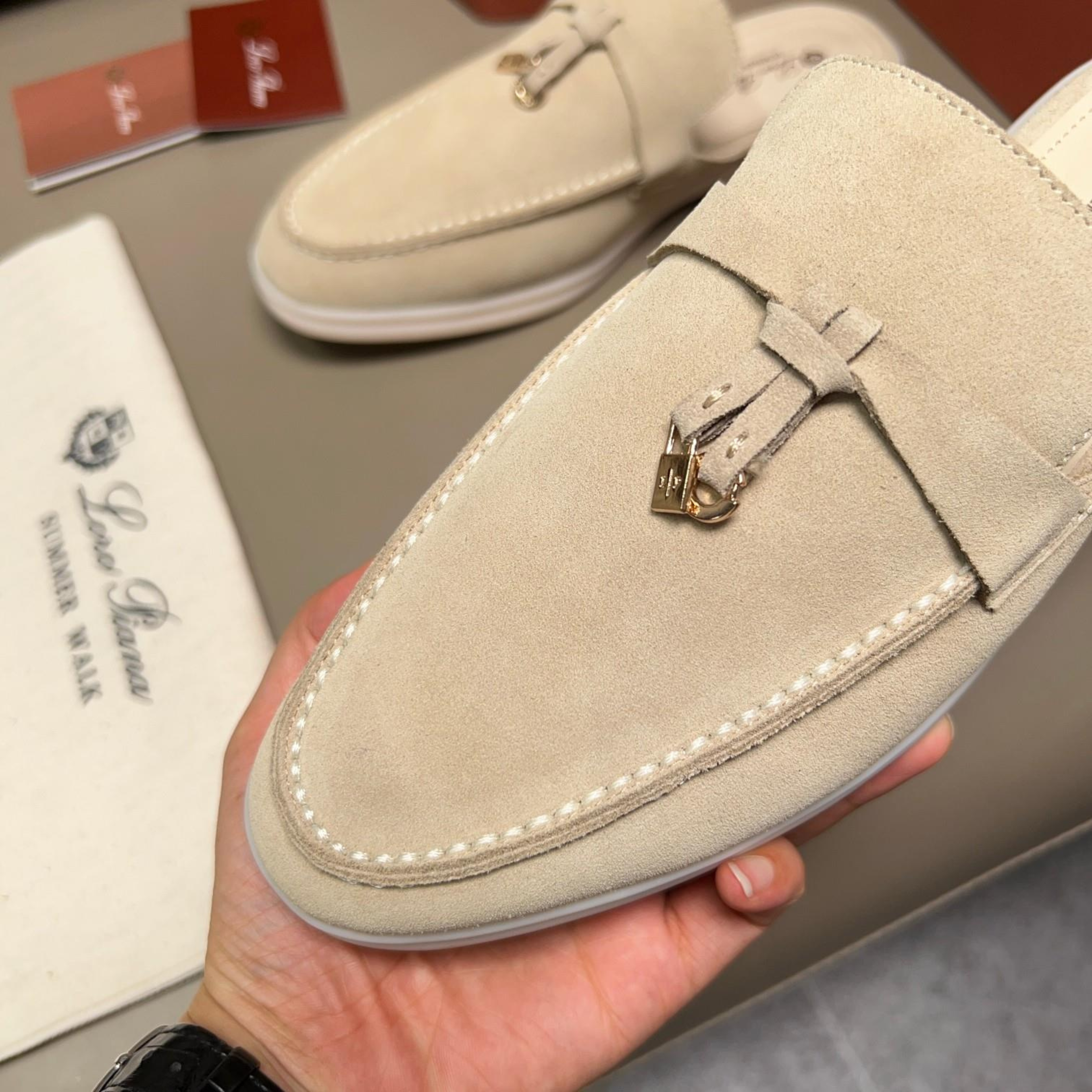 Loro Piana Babouche Charms Walk Suede Loafer - Linen (D746)