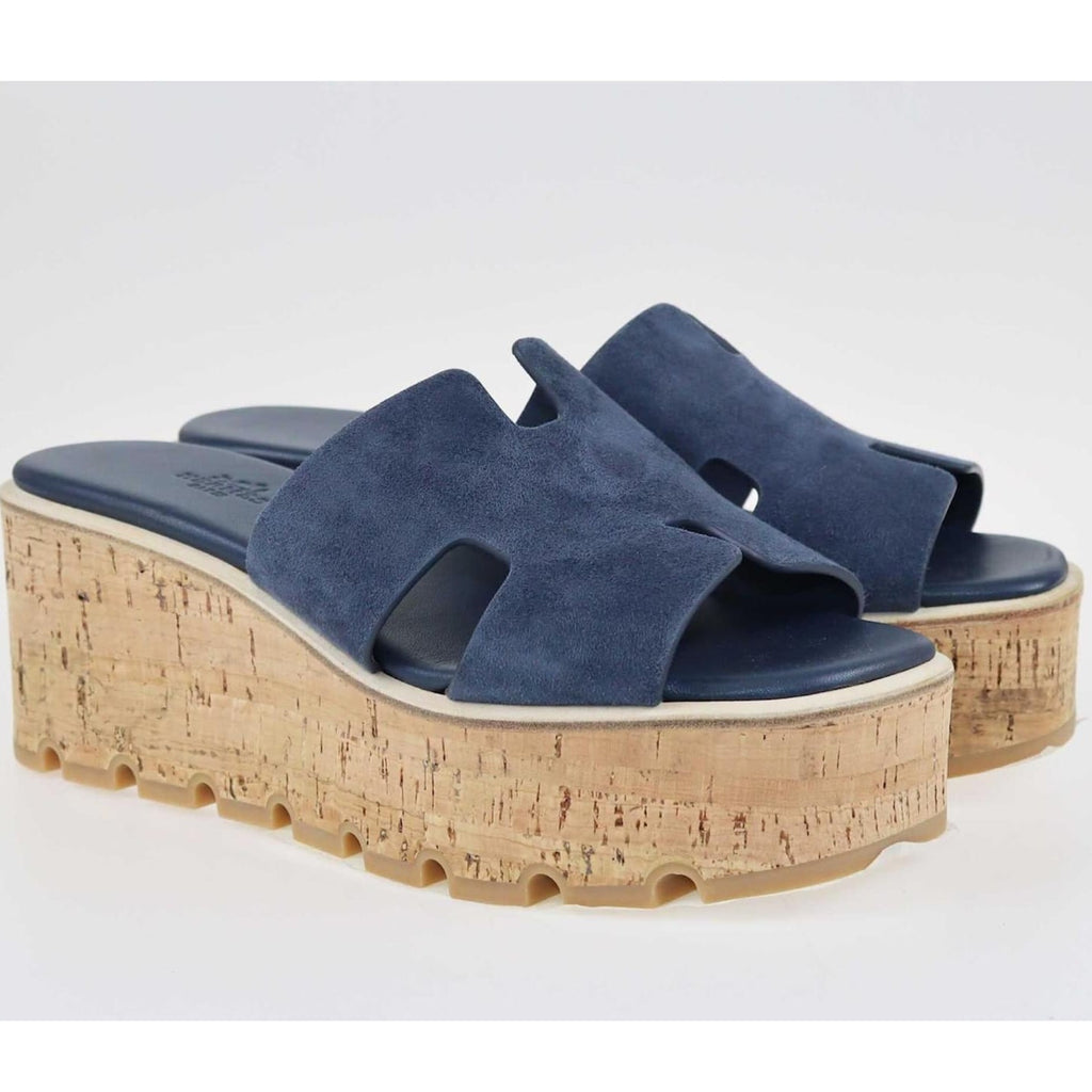 Hermes Eze 30 Suede Sandals - Navy Blue