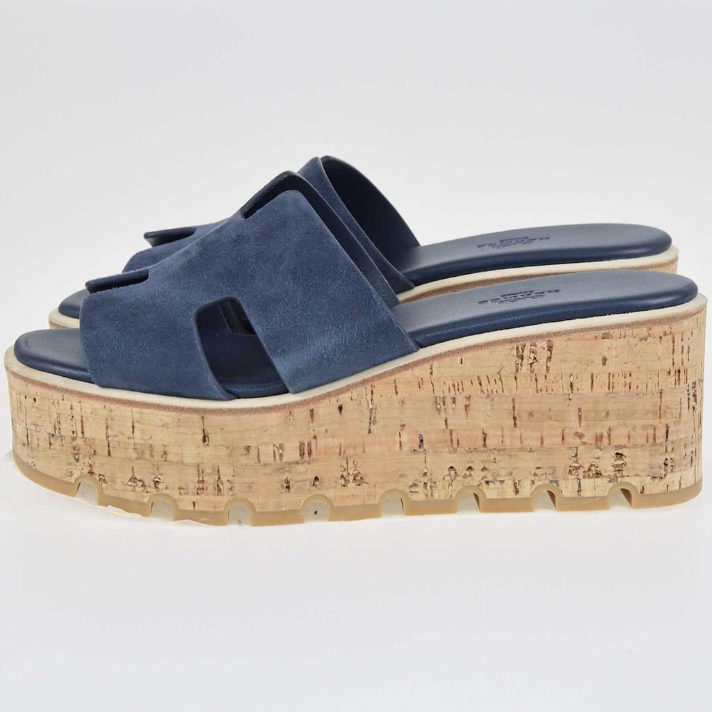 Hermes Eze 30 Suede Sandals - Navy Blue