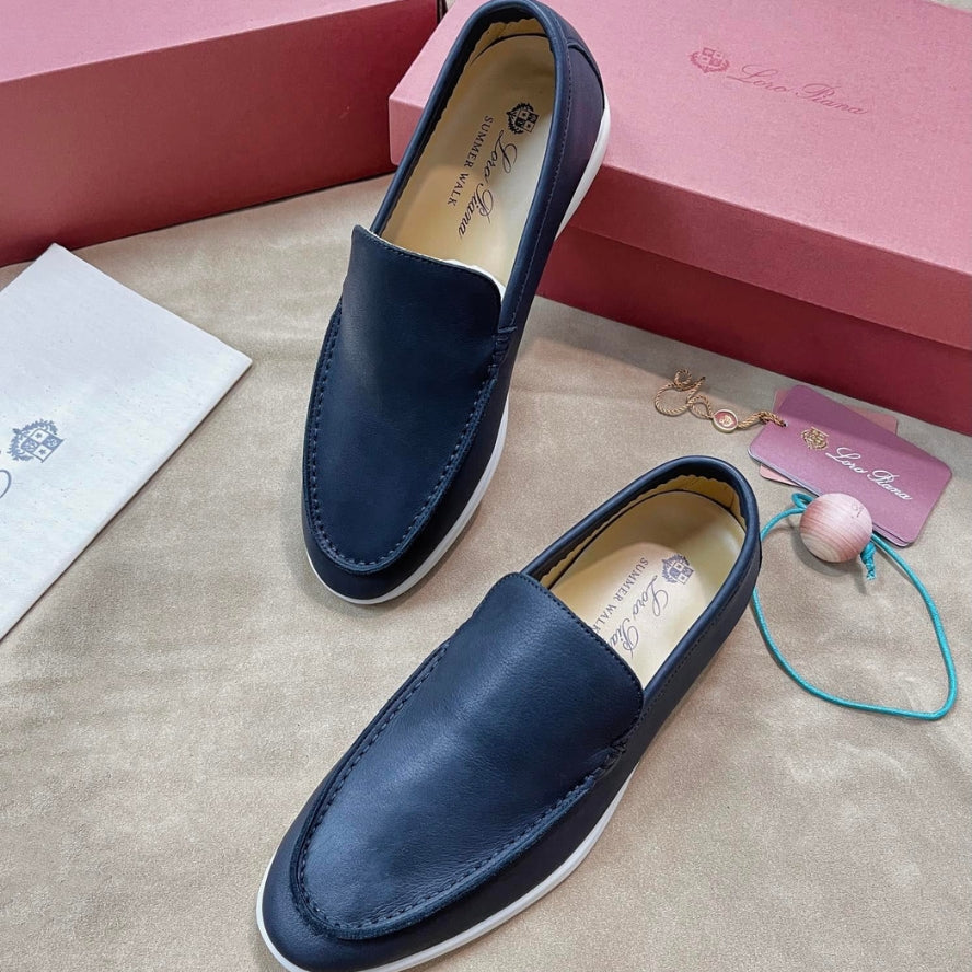 Loro Piana Summer Walk Elk Leather Loafers - Navy Blue (W000)