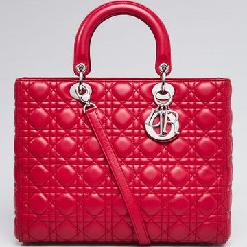 Dior Large Lady Dior Cannage Lambskin Bag - Red