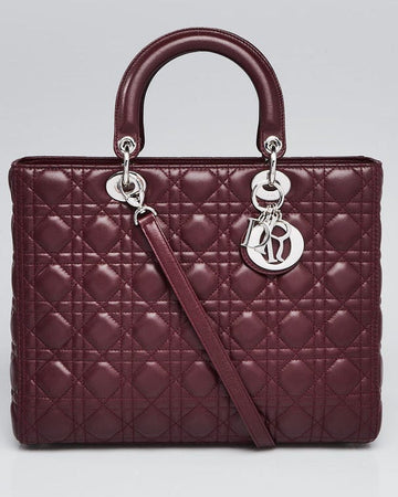 Dior Large Lady Dior Cannage Lambskin Bag - Burgundy