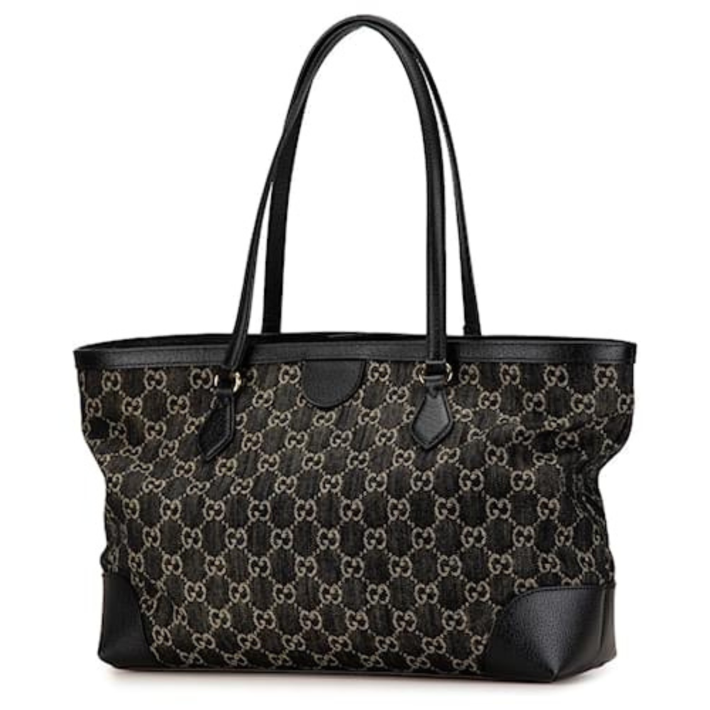 Gucci Black Medium GG Denim Ophidia Shopping Tote – Black