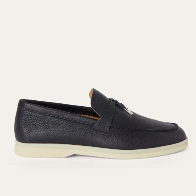 Loro Piana Summer Charms Walk Deerskin Loafer - Navy Blue (W000)