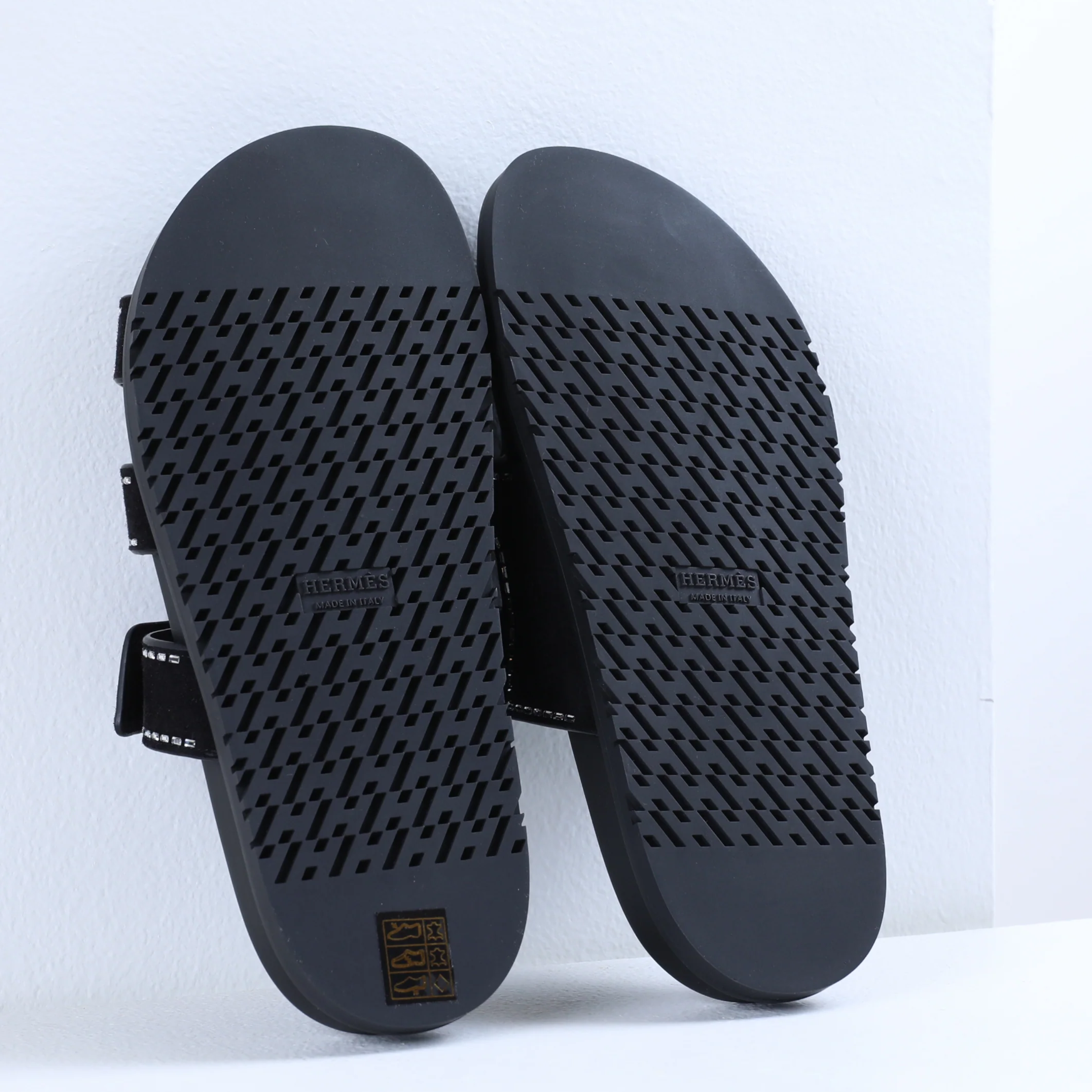 Hermes Chypre Suede Crystals Sandals - Black