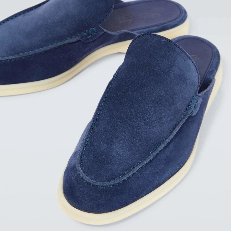 Loro Piana Babouche Walk Suede Slippers - Racing Blue (202)