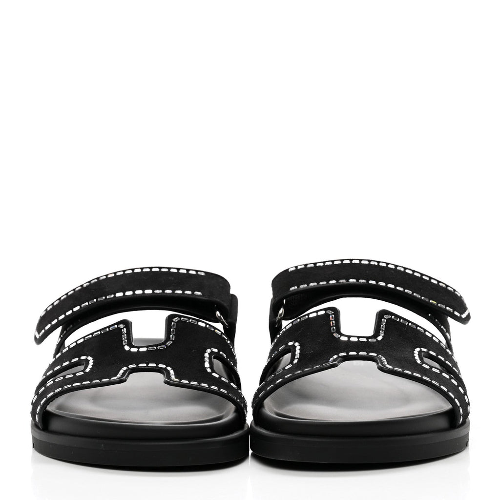 Hermes Chypre Suede Crystals Sandals - Black