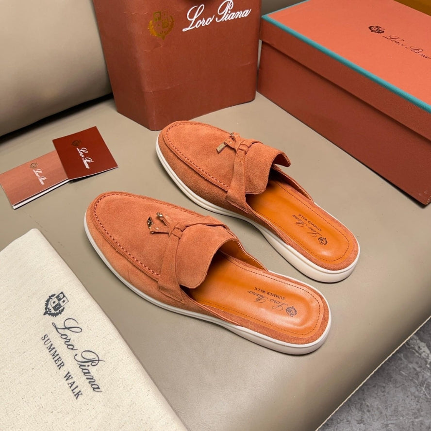 Loro Piana Babouche Charms Walk Suede Loafers - Dusty Orange (L0BF)