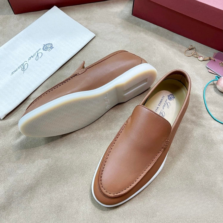 Loro Piana Summer Walk Calfskin Loafers - Havana Brown