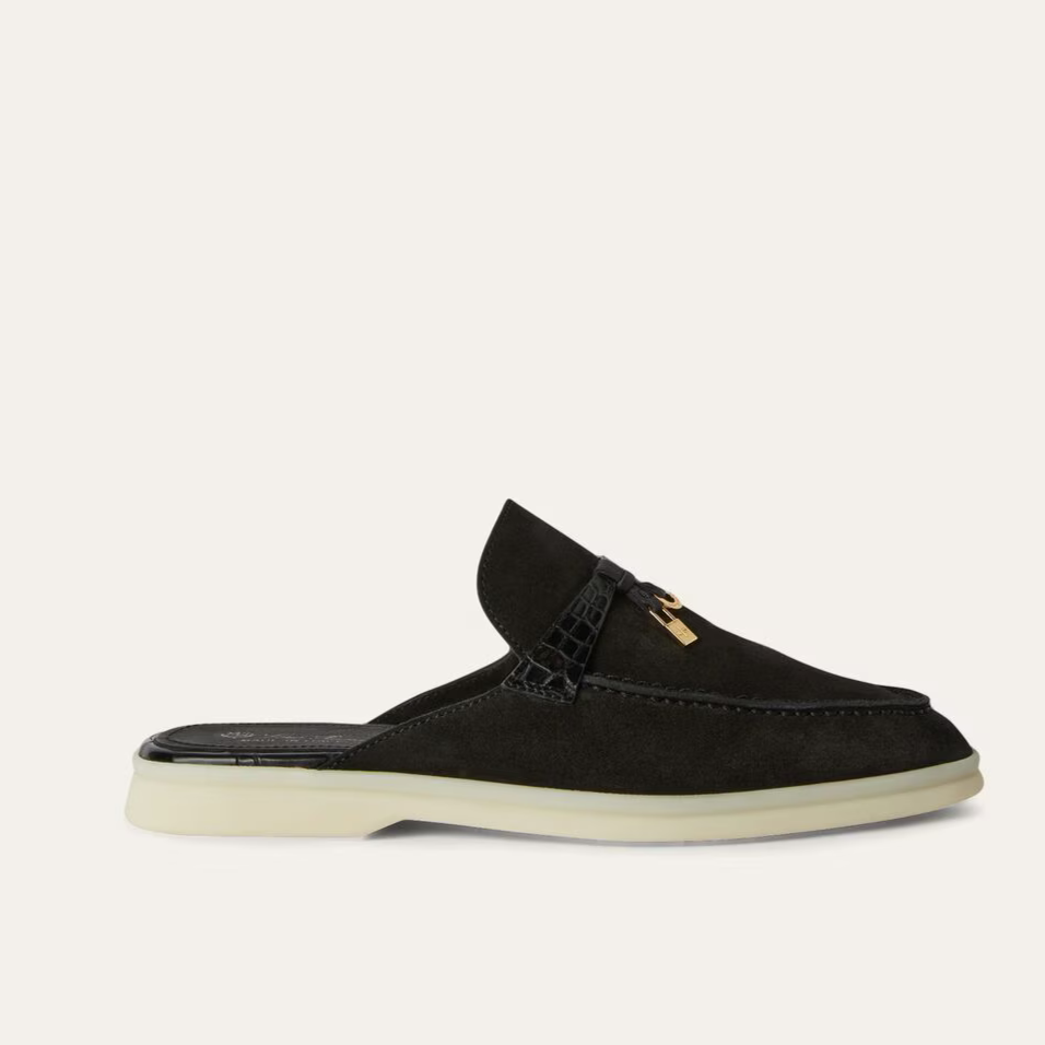 Loro Piana Charms Walk Babouche Suede Loafers - Black (062)