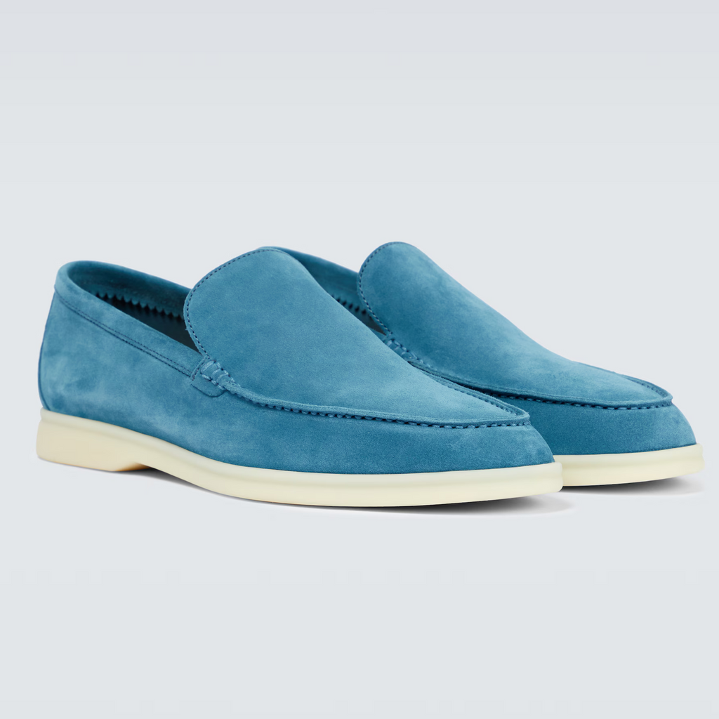 Loro Piana Summer Knit Walk Wish Suede Loafers - Blue Sorbet (233)