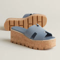 Hermes Eze 30 Suede Sandals - Blue Pomace
