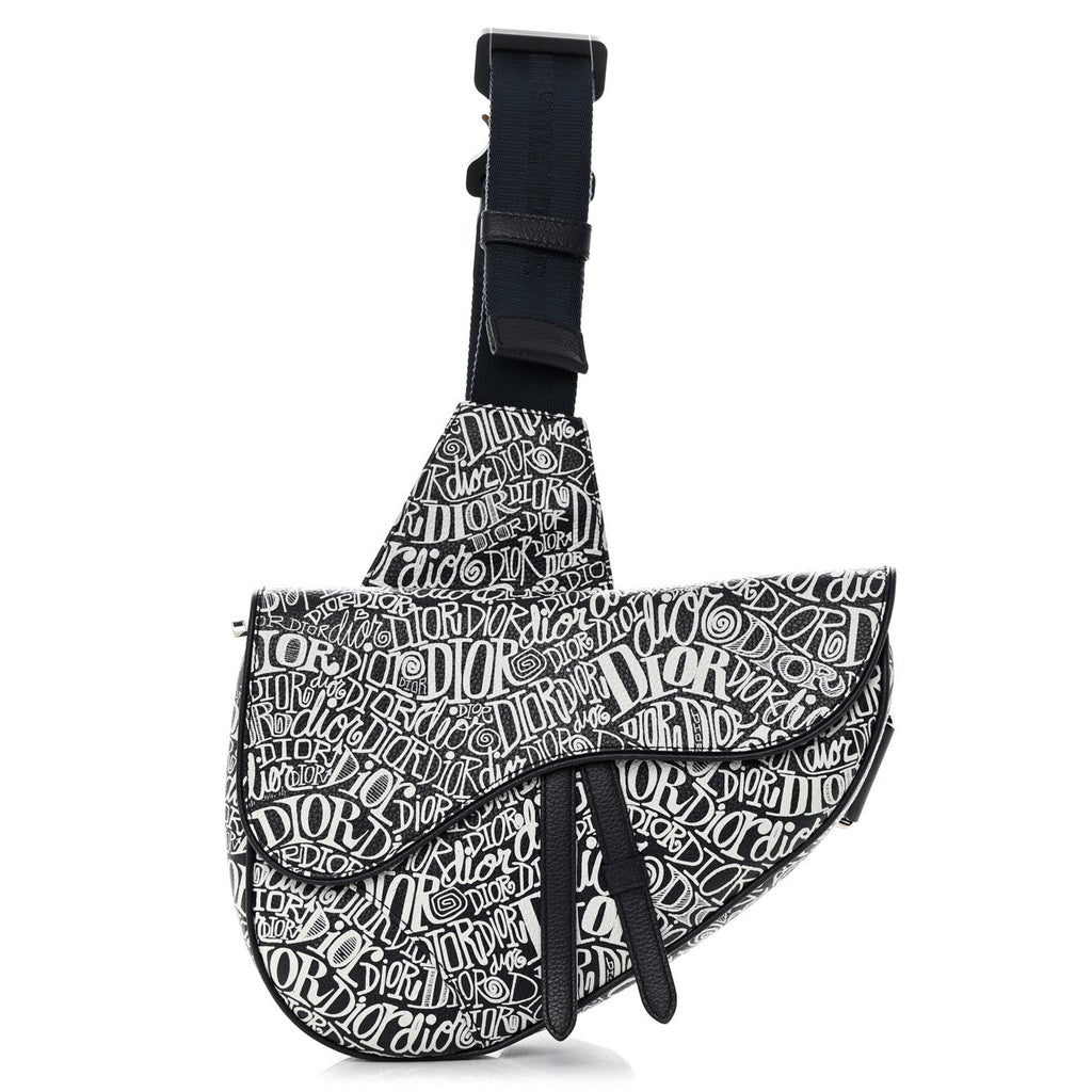 Dior x SHAWN STUSSY Grained Calfskin Saddle Bag - Navy Blue