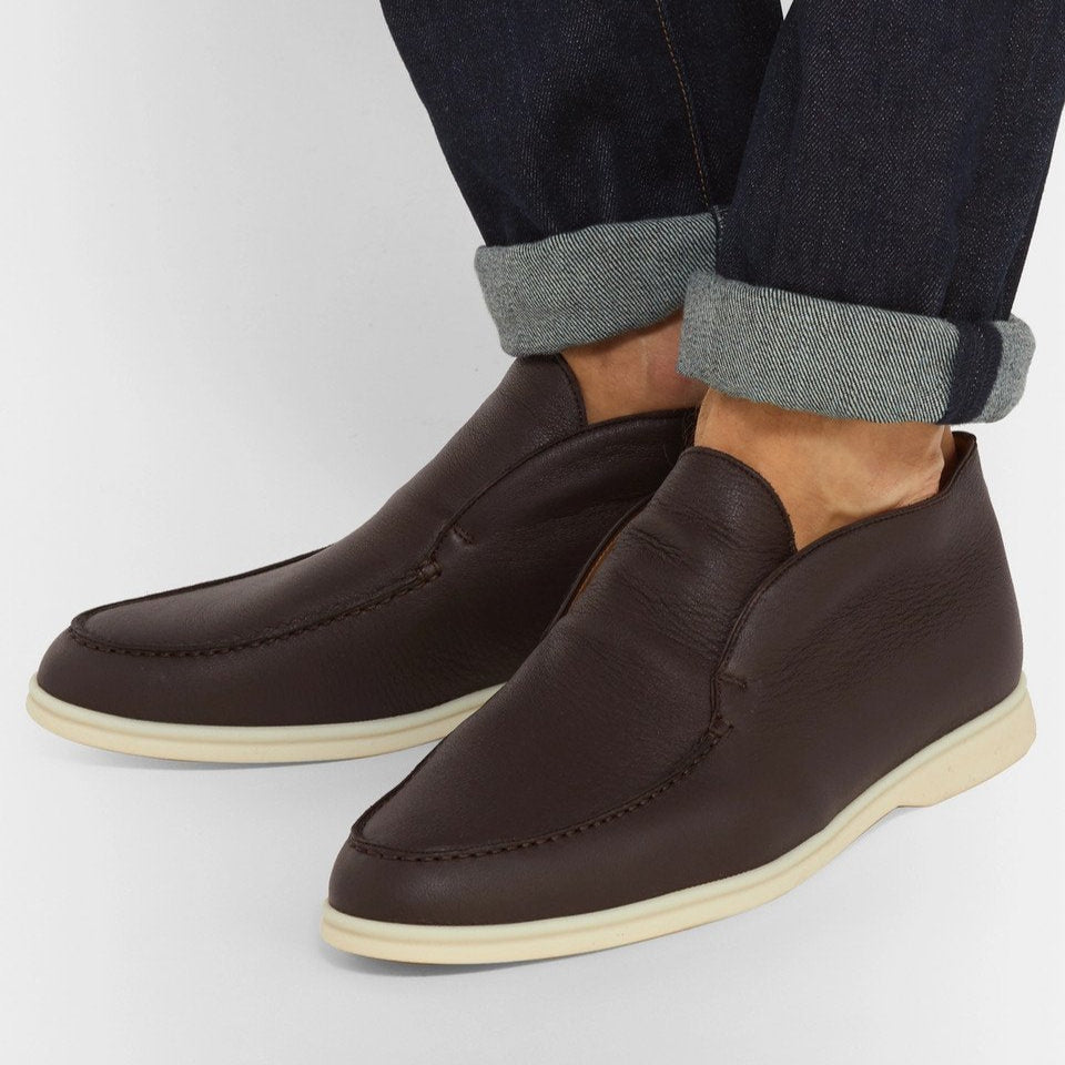 Loro Piana Open Walk Full-Grain Leather Boots –  Dark Brown (146)