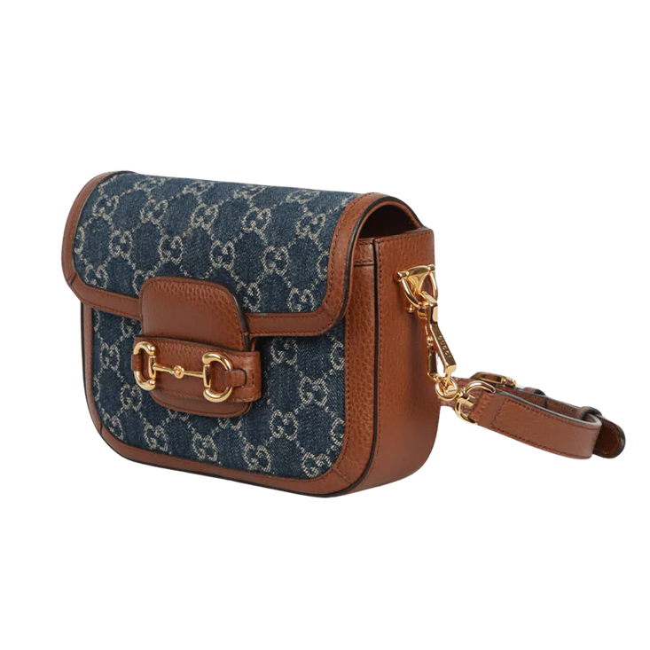 Gucci Blue GG Denim Horsebit 1955 Mini Crossbody Bag - Blue