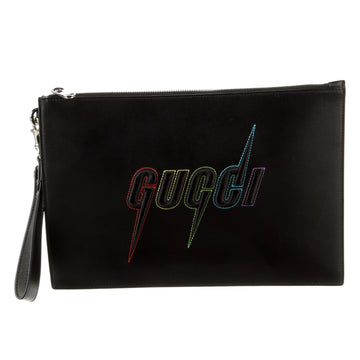 Gucci Blade Embroidered Leather Clutch Pouch – Black