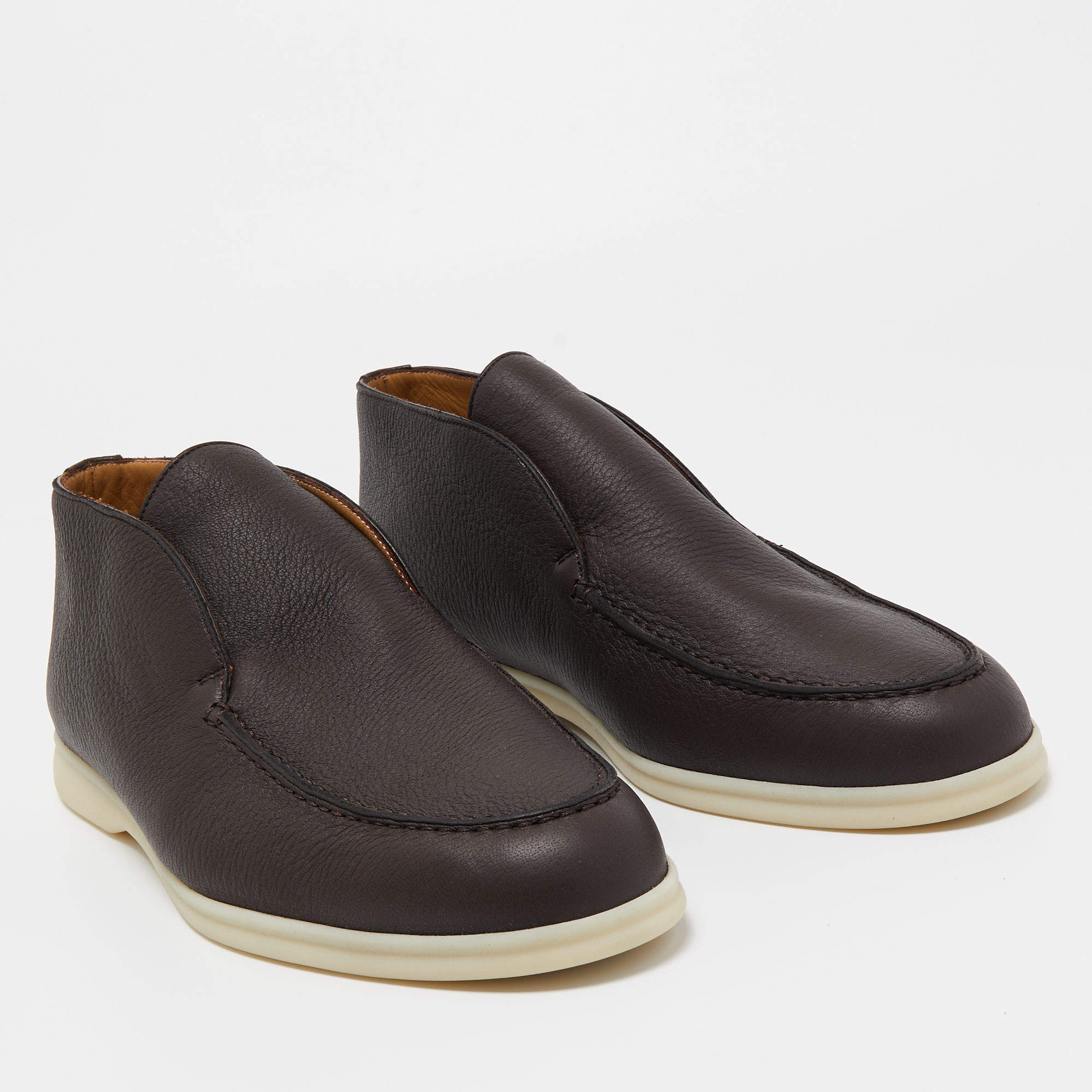 Loro Piana Open Walk Full-Grain Leather Boots – Dark Brown (146)