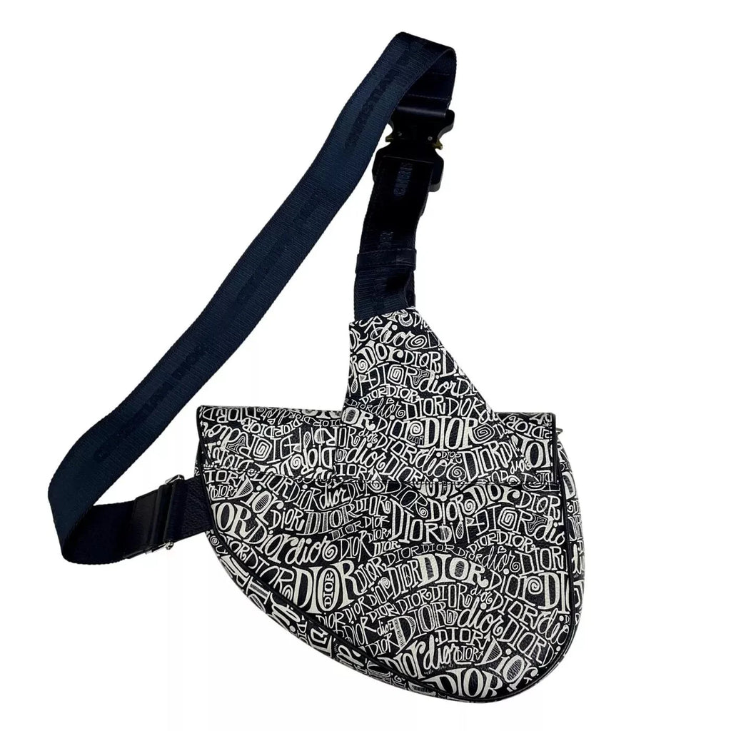 Dior x SHAWN STUSSY Grained Calfskin Saddle Bag - Navy Blue